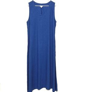 J Jill Love Linen Dress Womens XL Tall Blue Sleeveless V Neck Maxi Summer